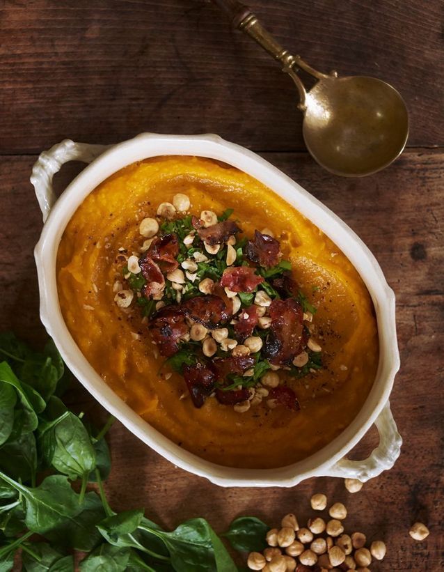 Butternut, spinach and bacon soup