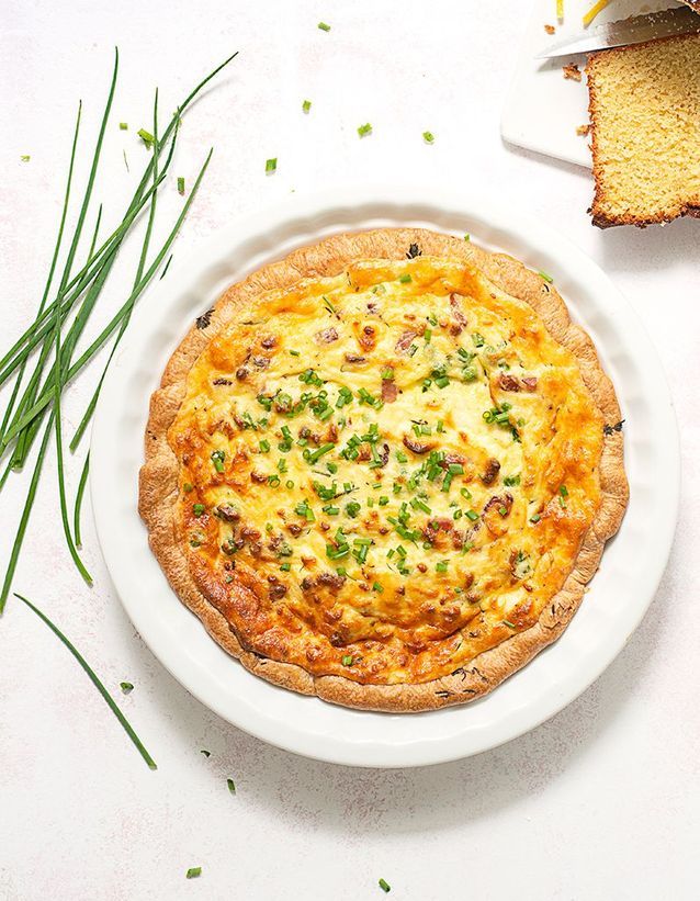 Ricotta quiche, peas, bacon