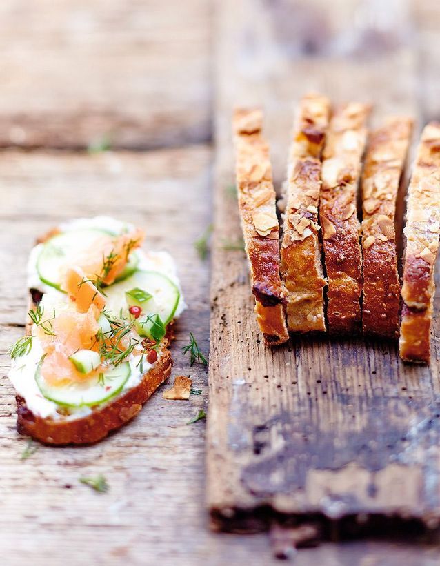 Marinated salmon and horseradish toast