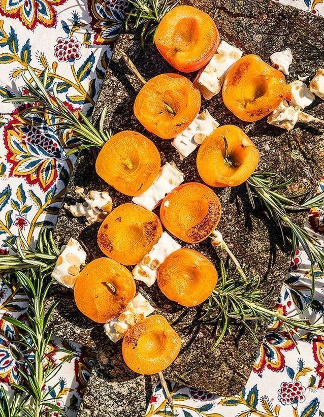 Apricot nougat and rosemary skewers