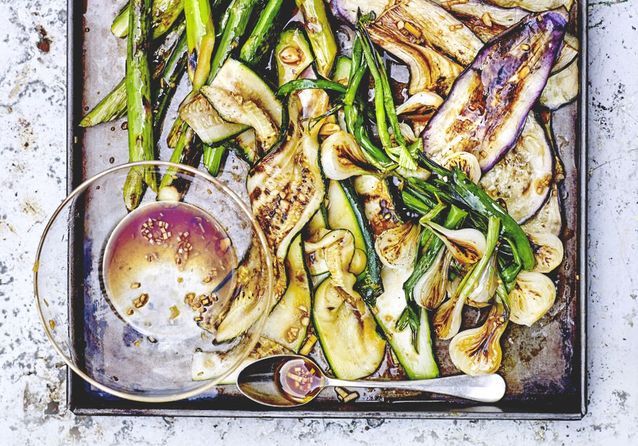 Grilled vegetables, garlic marinade and soy sauce