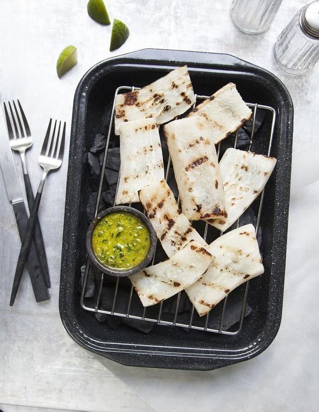 Grilled daikon with chimichurri sauce