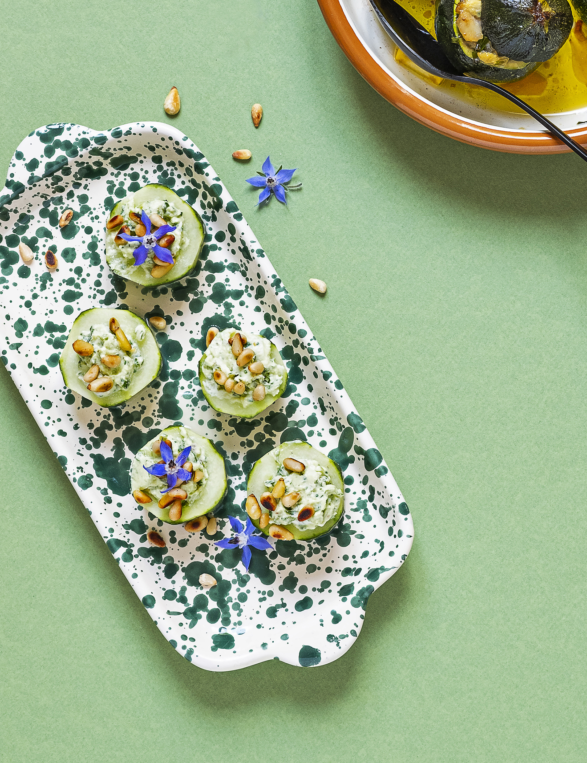 Cucumber stuffed with goat cheese and herbs