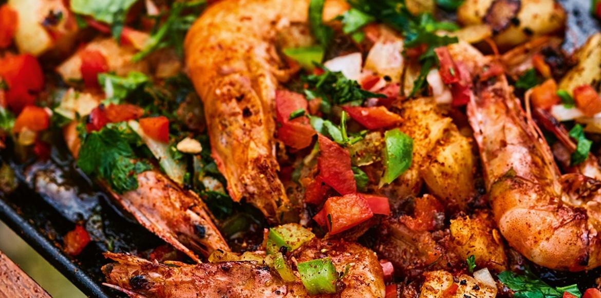Caribbean-style prawns