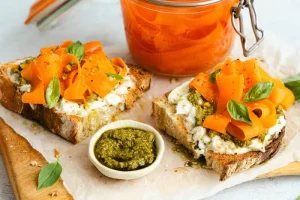 Stracciatella toast and carrot pickles
