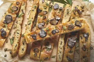 Focaccia with summer truffle carpaccio