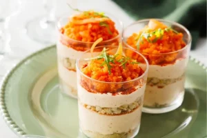 Savory tiramisu verrines with fresh goat cheese