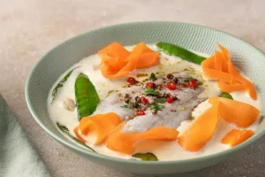 Coalfish with coconut milk and curry