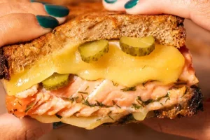 Grilled cheese with trout and pickles