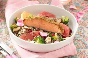 Salmon steak, citrus quinoa