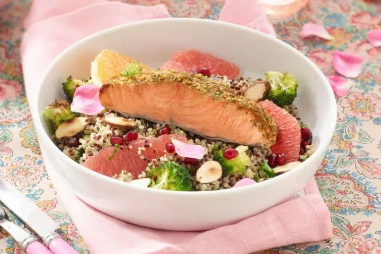 Salmon steak, citrus quinoa