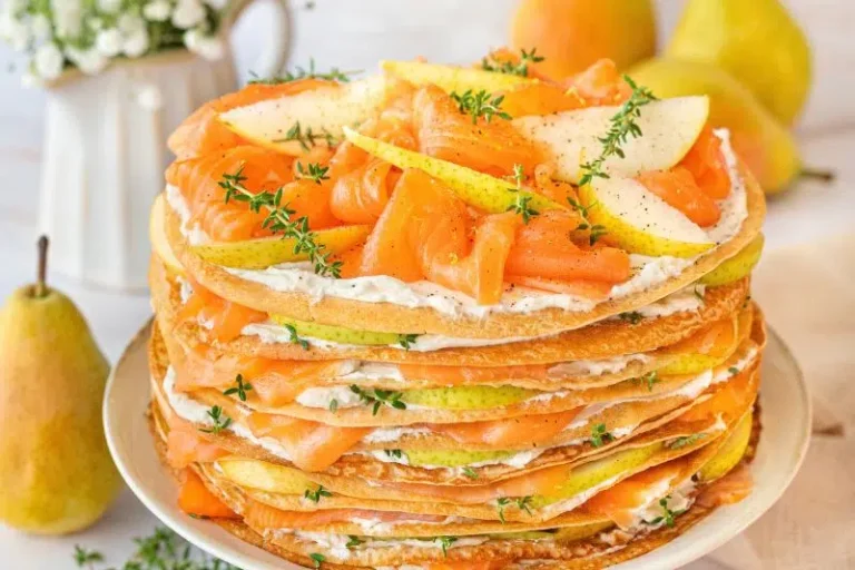 Smoked salmon crepe cake
