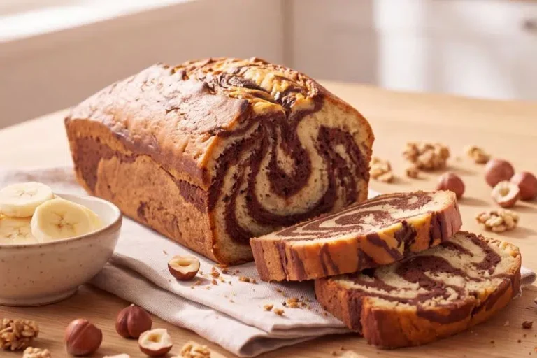 Banana bread marbled with Nocciolata