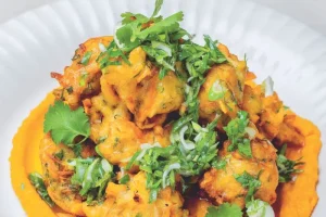 Vegetable acras, sweet potato puree with ginger
