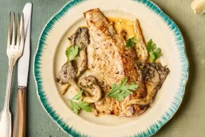Pan-fried veal with oyster mushrooms