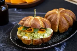 Mimolette pumpkin pretzel sandwiches