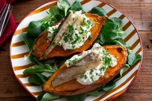 Sweet potato, ricotta and mackerel