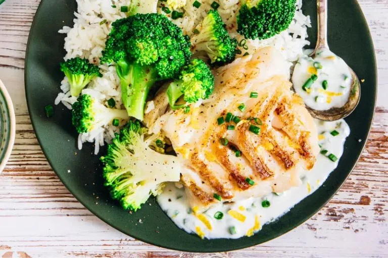 White fish, broccoli and rice