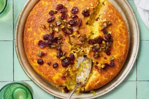 Iranian-style rice with saffron, pistachios and cranberries