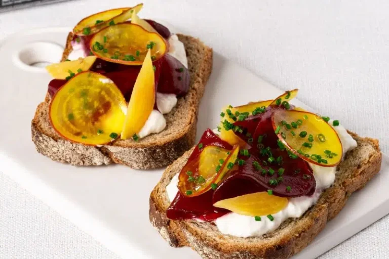 Seed toast, beetroot variation and smoked stracciatella